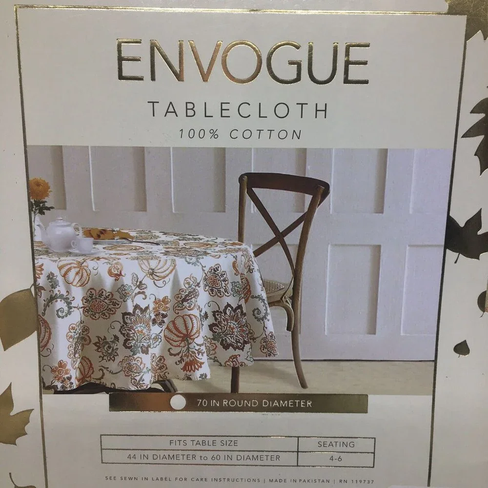 Envogue Tablecloth Pumpkin Jacobean 70 R Cotton Orange Brown Fall Thanksgiving